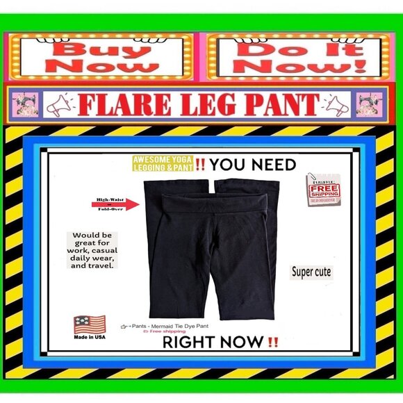 📢 BULLY High Waist➕🆒 LEGGING PANT Fold Over FLARE LEG Solid Stretch💸BUY NOW‼️ - Picture 15 of 16